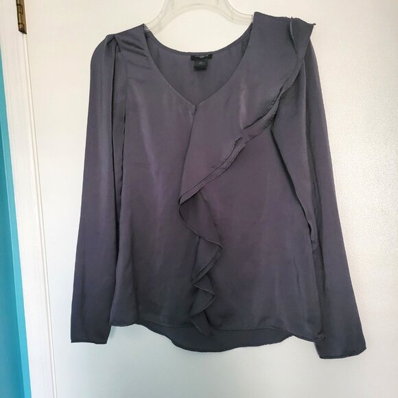 Ann Taylor Tops - Ann Taylor Grey Long Sleeve Ruffled Blouse XS